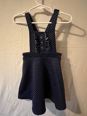 Girls Navy Polka Dot Pinafore Dress with Button Front
